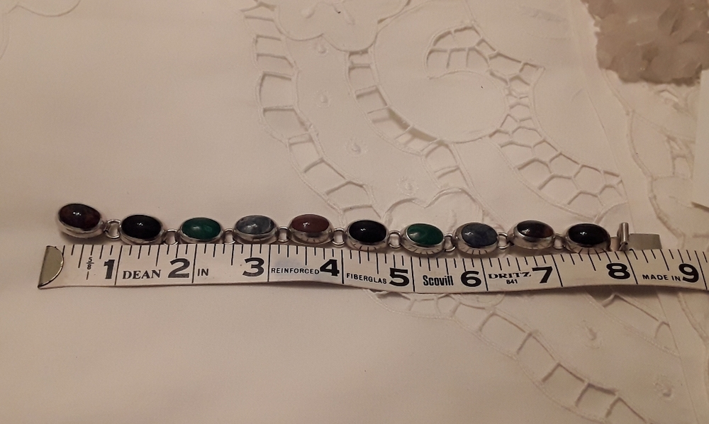 Vtg. 925 Solid Sterling Multi-Gemstone Bracelet 8" - image 4